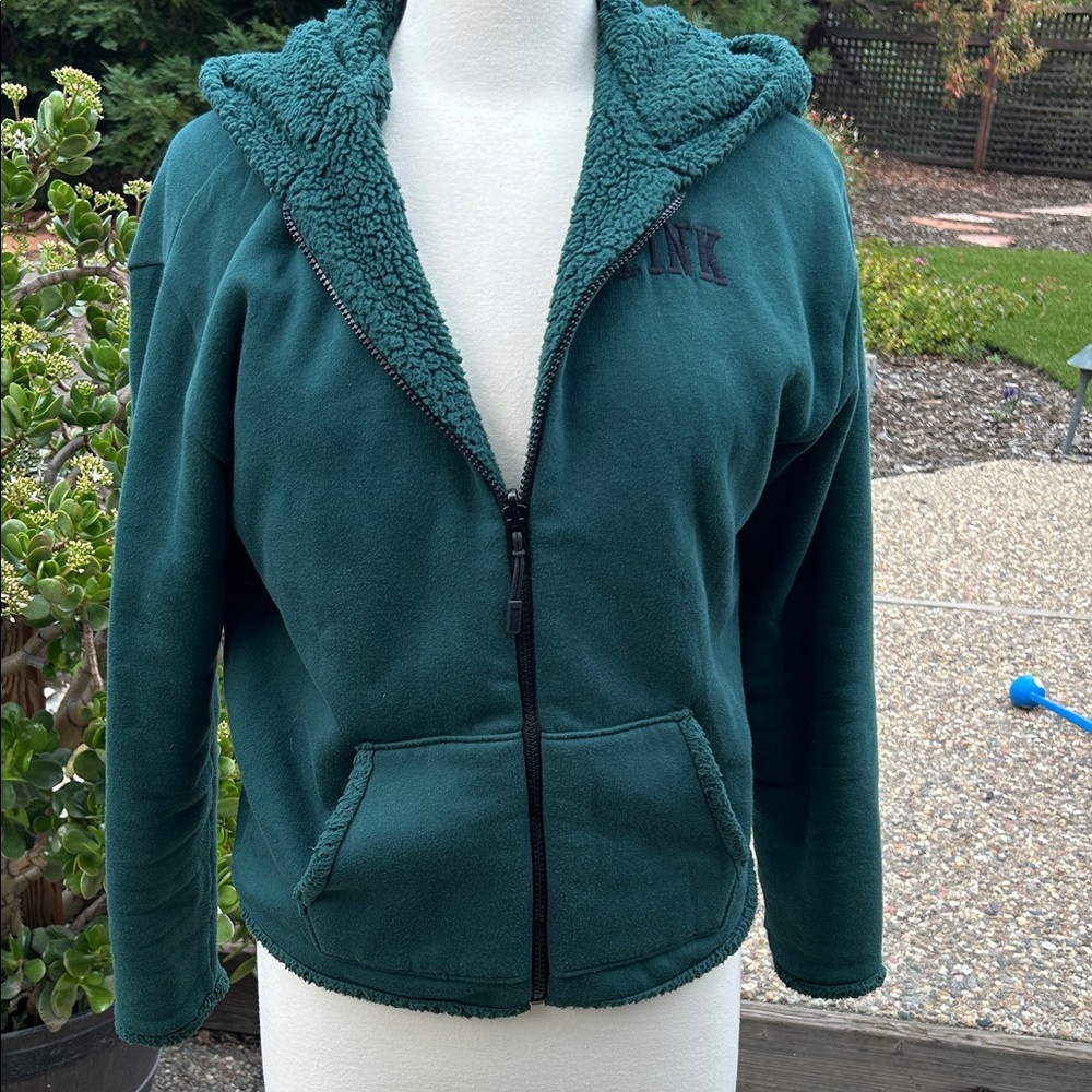 PINK Victoria's Secret Green Fleece Jacket